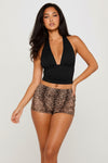 Black Slinky Halterneck Plunge Crop Top