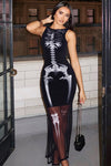 Black Skeleton Print Sleeveless Maxi Dress