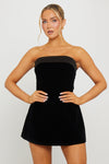 Black Velvet Fold Over Strapless Mini Dress