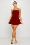 Wine Velvet Fold Over Strapless Mini Dress