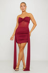 Wine Twist Detail Asymmetric Draped Mini Dress