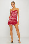 Burgundy Lace Strapless Asymmetric Mini Dress