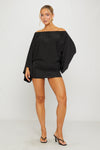 Black Off Shoulder Batwing Top & Mini Skirt Co-Ord