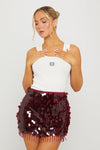 Wine Sequin Tassel Detail Bodycon Mini Skirt