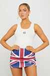 Blue Union Jack Sequin Detail Low Rise Mini Skirt