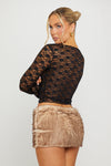 Brown Faux Fur Ruched Bodycon Mini Skirt