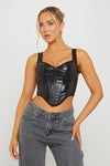 Black Faux Leather Bustier Dipped Corset Top