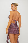 Maroon Halter Neck Cut Out Open Back Mini Dress