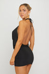 Black Studded Halterneck Open Back Mini Dress