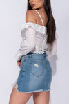 White Broderie Anglaise Lace Tie Front Frill Crop Top