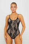 Black Lace Scoop Neck Strappy Bodysuit