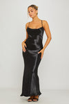 Black Satin Cowl Neck Slip Maxi Dress