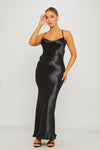 Black Satin Cowl Neck Slip Maxi Dress