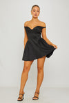 Black Off Shoulder Drop Waist Mini Dress