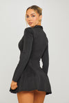 Black Button Front Long Sleeve Pleated Blazer Dress