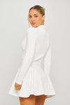 White Button Front Long Sleeve Pleated Blazer Dress