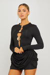 Black Cut Out Embellished Draped Detail Mini Dress