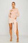 Pink Lace Bodysuit & Draped Slit Mini Skirt Co-Ord