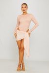 Pink Lace Bodysuit & Draped Slit Mini Skirt Co-Ord