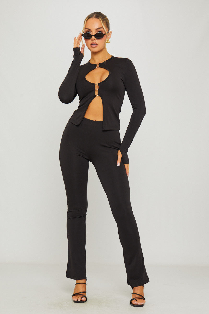 Black Plunge Cut Out Detail Top & Trousers Co-Ord