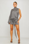 Grey Draped One Shoulder Top & Mini Skirt Co-Ord