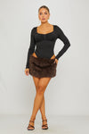 Brown Faux Fur Low Rise Mini Skirt