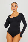 Black Seamless Sculpting Long Sleeve Bodysuit