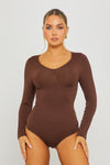 Brown Seamless Sculpting Long Sleeve Bodysuit