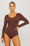 Brown Seamless Sculpting Long Sleeve Bodysuit