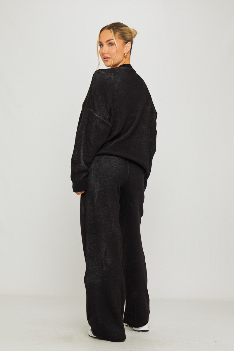 Black Knit Oversized Swirl Detail Sweater & Joggers Co-Ord