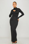 Black Turtleneck Long Sleeve Bodycon Maxi Dress