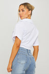 White Plunge Twist Front Short Sleeve Cropped Shirt