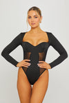 Black Long Sleeve Square Neck Bustier Bodysuit