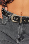 Black Western Faux Alligator Leather Belt