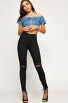 Black High Waisted Ripped Knee Skinny Jeans