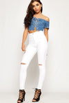 White High Waisted Ripped Knee Skinny Jeans