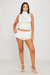 White Turtle Neck Sleeveless Open Back Top