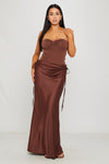 Brown Strapless Corset Bodysuit & Draped Maxi Skirt Co-Ord