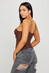 Brown Semi Sheer Bustier Boned Corset Top