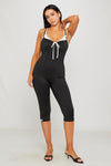 Black Ribbed Tie Front Detail Capri Jumpsuit