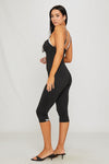 Black Ribbed Tie Front Detail Capri Jumpsuit