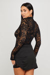 Black Lace High Neck Twist Front Mini Dress