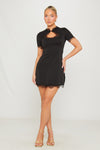 Black Lace Trim Cut Out Bodycon Mini Dress
