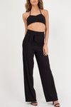 Black Ribbed Tie-up Bralet & Trouser Co-ord Set