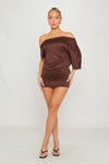 Brown Off Shoulder Batwing Mini Dress