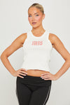 White/Pink Logo Embellished Ribbed Tank Top