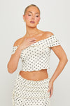 White Polka Dot Off Shoulder Top & Maxi Skirt Co-Ord
