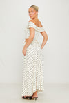 White Polka Dot Off Shoulder Top & Maxi Skirt Co-Ord