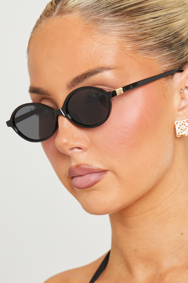 Black Logo Detail Oval Sunglasses