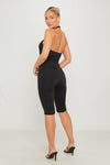 Black Plunge Button Detail Capri Jumpsuit